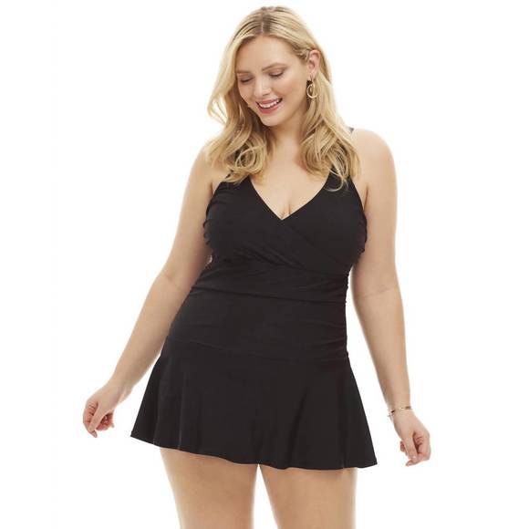 NEW ALWAYS FOR ME plus size nicole underwire swimdress in black - Picture 1 of 3